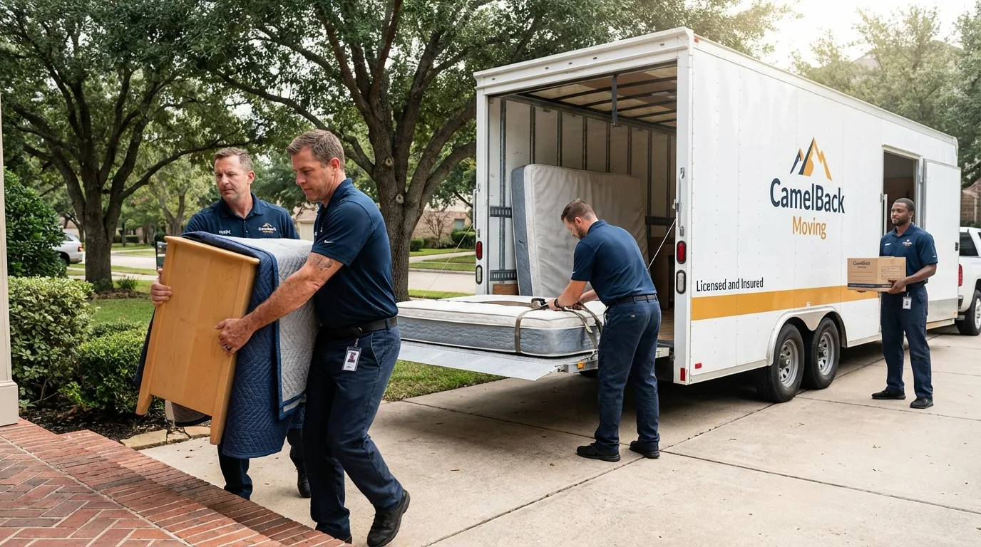 Crew loading residential truck for cross-state move from Hilton, NY