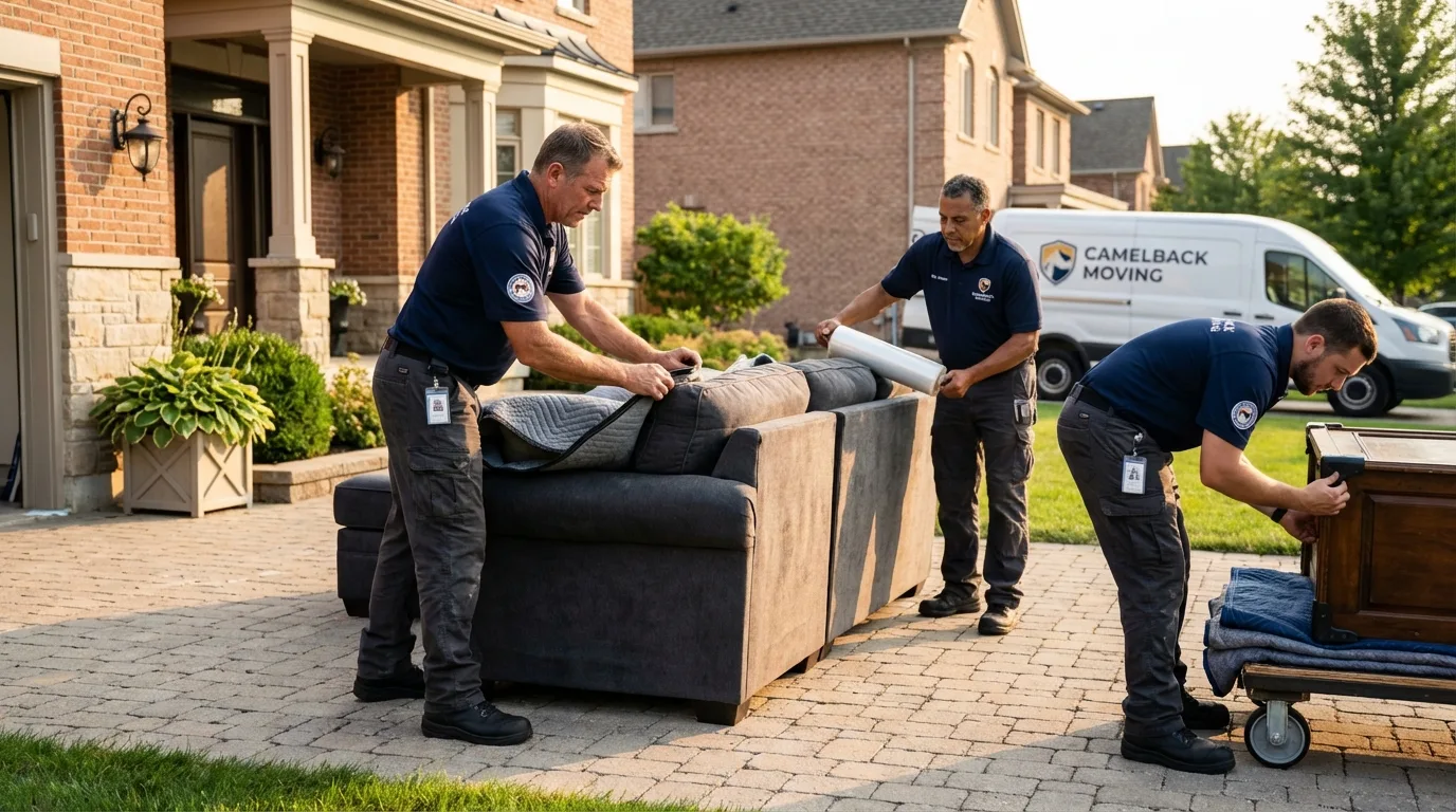 Large estate moving crew wrapping furniture in Hilton, NY
